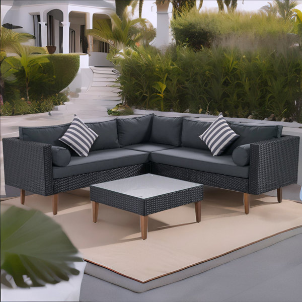 Latitude Run® Andrian Outdoor Sectional Set Outdoor Sofa Set Wicker